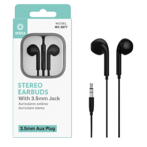 Auriculares Estéreo Ikrea WC3077 Negro – Conector 3.5mm y Cable TPE 1.2m