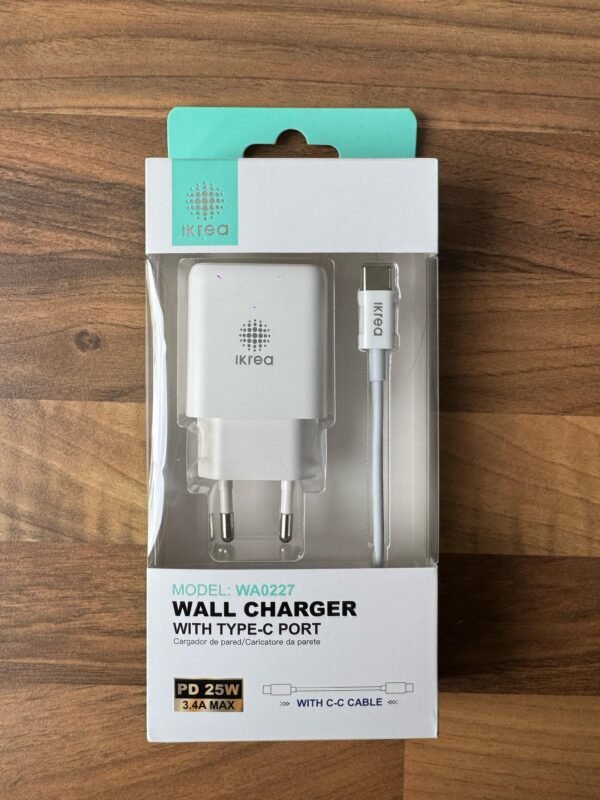 Cargador de Pared IKrea 25W con Cable Tipo-C a Tipo-C – Carga Rápida PD