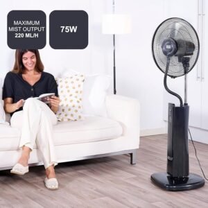 BLACK+DECKER BXMF75E Ventilador de Pie con Nebulizador 75W — 3 Velocidades y Mando a Distancia